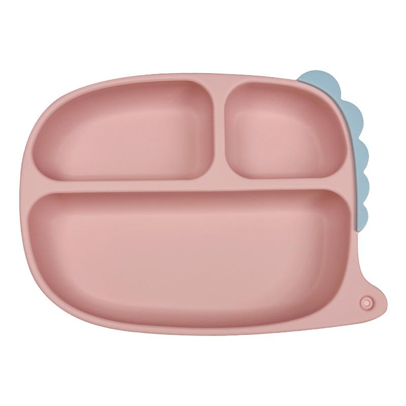 Cartoon dinosaur plate Children's complementary food Silicone plate bowl Fork spoon bib Anti-drop plate set