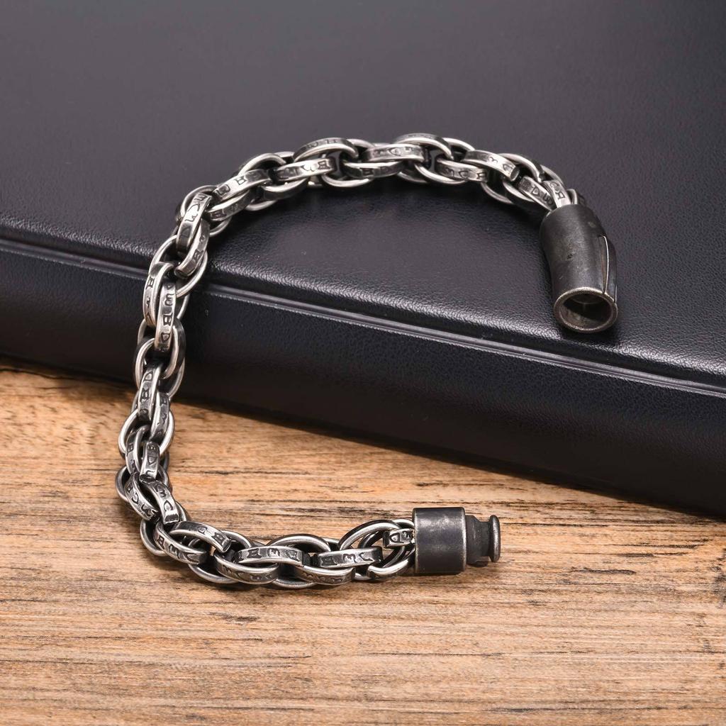 Chunky Twisted Chain Bracelets for Men Boys,Stainless Steel Antique Grey Handmade Wristband,Rock Punk Jewelry Gifts