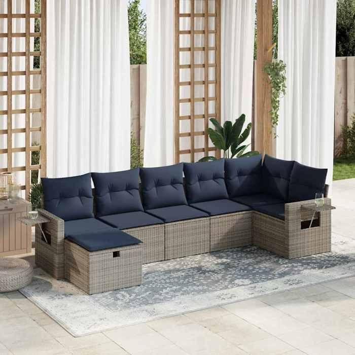 VidaXL Salon de jardin avec coussins 7 pcs gris résine tressée 3325507