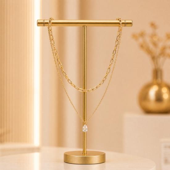 Cubic Zirconia Drop Necklace, Double-Layered Chain Necklace, Elegant Chain Choker Water Drop Pendant Necklace, Jewelry Gift for Women Wife Her