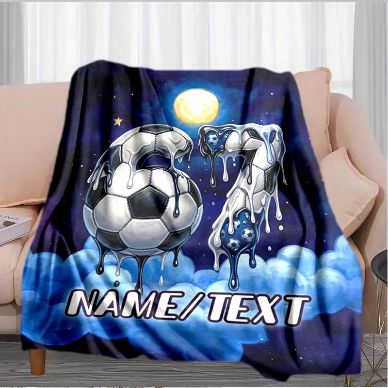 1PC Custom Name Soccer Dreams Moonlight flannel blanket versatile,all-season throw suitable for the living room,bedroom,camping,travel,and gift