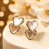 Elegant Double Layer Heart Drip Oil Stainless Steel Earrings