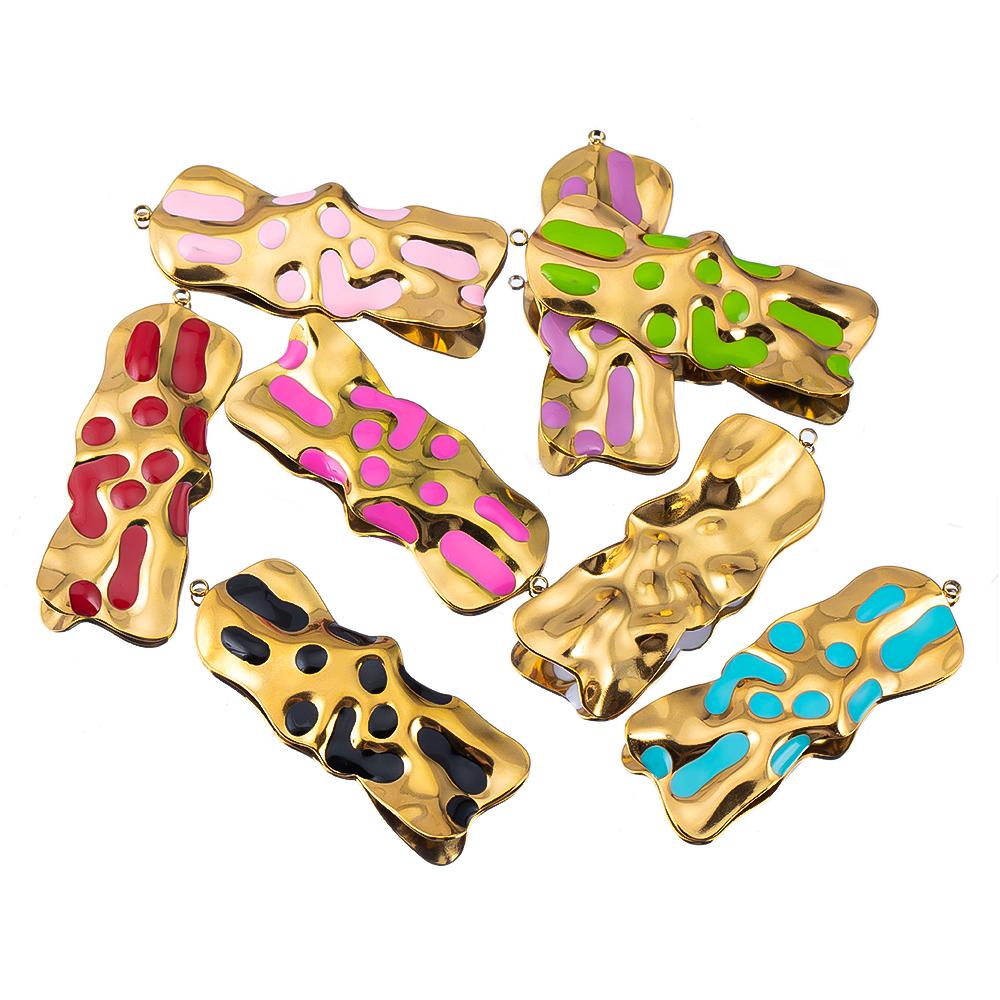 5pcs 2pcs Stainless Steel Wrinkle Rectangle Vintage Enamel Colorful Charm Pendants DIY Earrings Necklace Jewelry Making Supplies
