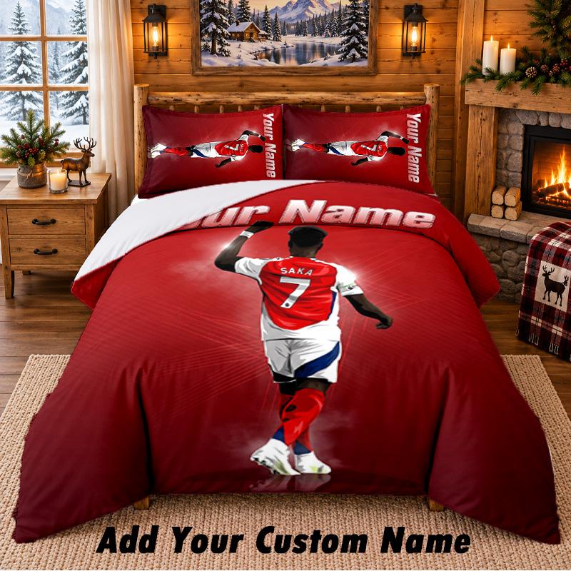Bukayo Saka Pattern Bedding 3Pcs Set Custom Name, Bed Sheet And Pillowcases For Home Bedroom