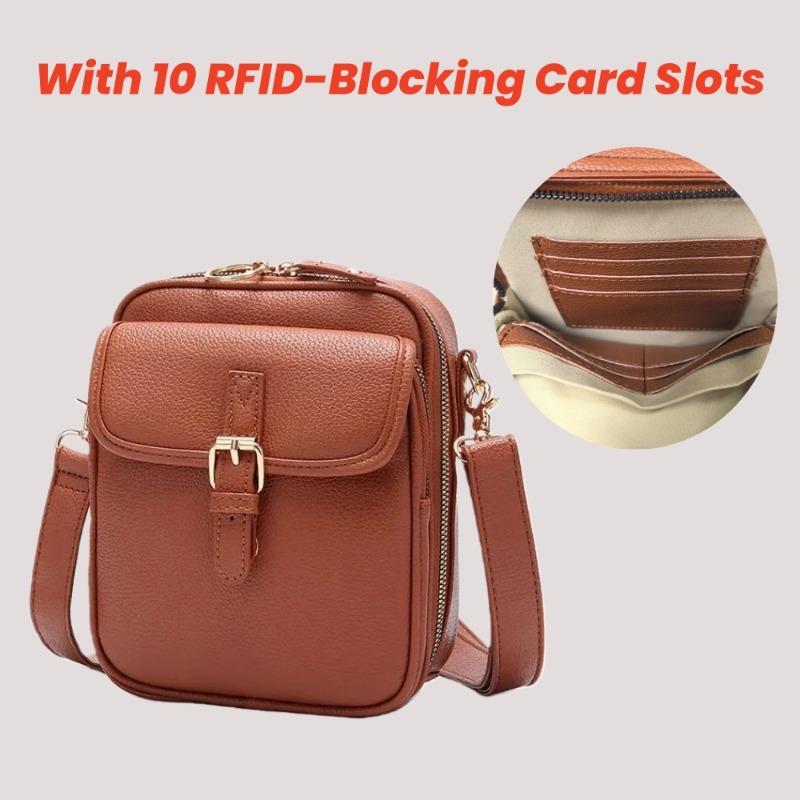 Vintage Torebka na ramię z 10 przegródkami blokującymi RFID, dwuwarstwowa, duża pojemność, torba crossbody, damska, antykradzieżowa, listonoszka