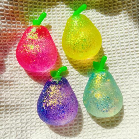 Shapeable Glitter Pear Squeeze Toy Stress Relief Transparent Pear Squeeze Toy Slow Rising Decompression Fruit Sensory Fidget