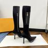 But Knee Boots Women's Autumn and Winter New Zipper Pointed Thin Elastic Boots Silk High Heel Boots