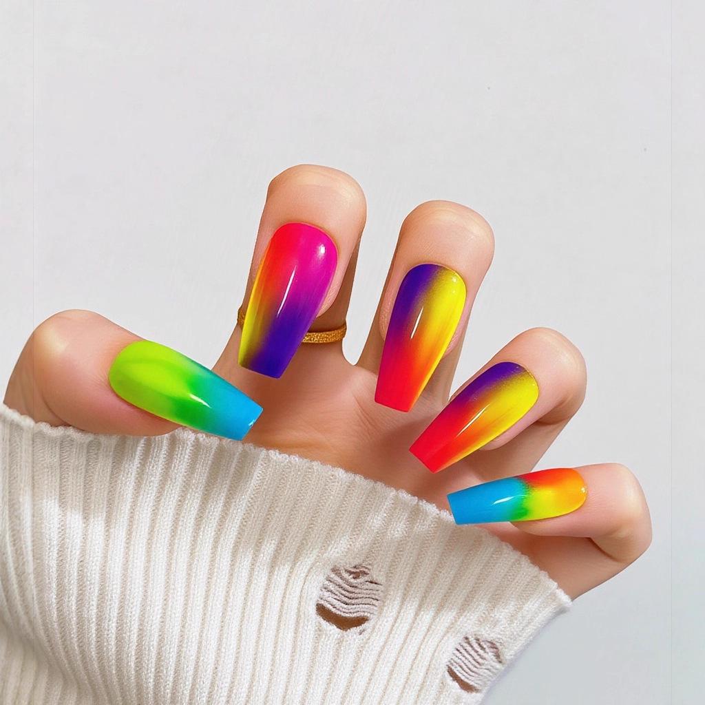 Dopamine Ballet Gradient Nail Art Stickers - High Saturation Multicolor Pattern