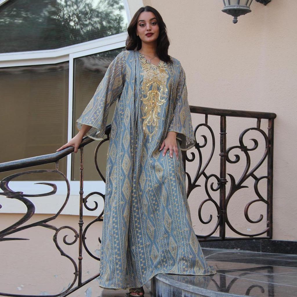 AB293 2023 Plus Size Sequin Embroidered Floral Evening Gown for Muslim Women
