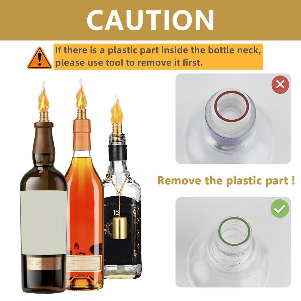 12Pcs Wine Bottle Torch Kit DIY Lighting Fiberglass Wicks Torch Light Set with Brass Torch Wick Holders and Caps For Home Decor