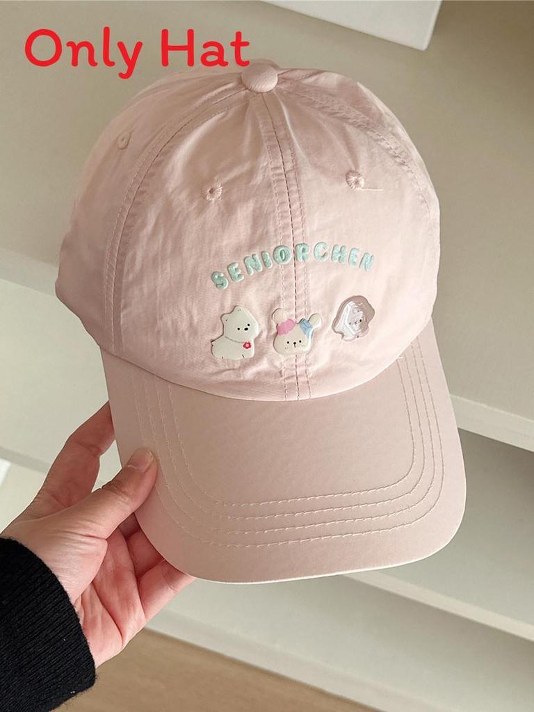 Japanese Cute Animal Cap With Embroidered Letters For Sun Protection And Casual Wear