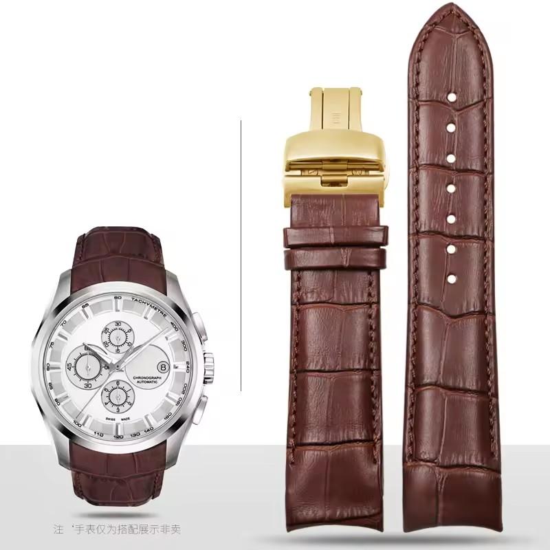 Curved End Genuine Leather Watchband 22mm 23mm 24mm for Tissot Couturier T035 Watch Band Steel Buckle Strap Wrist Bracelet