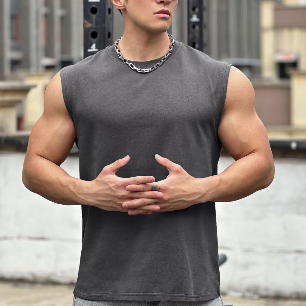 Musgneer Men's Sleeveless Tank Top for Training, Sports, Running, and Strength Training, Quick-Drying, Stretchy, Gym Wear, Stylish, Gray, Size XL