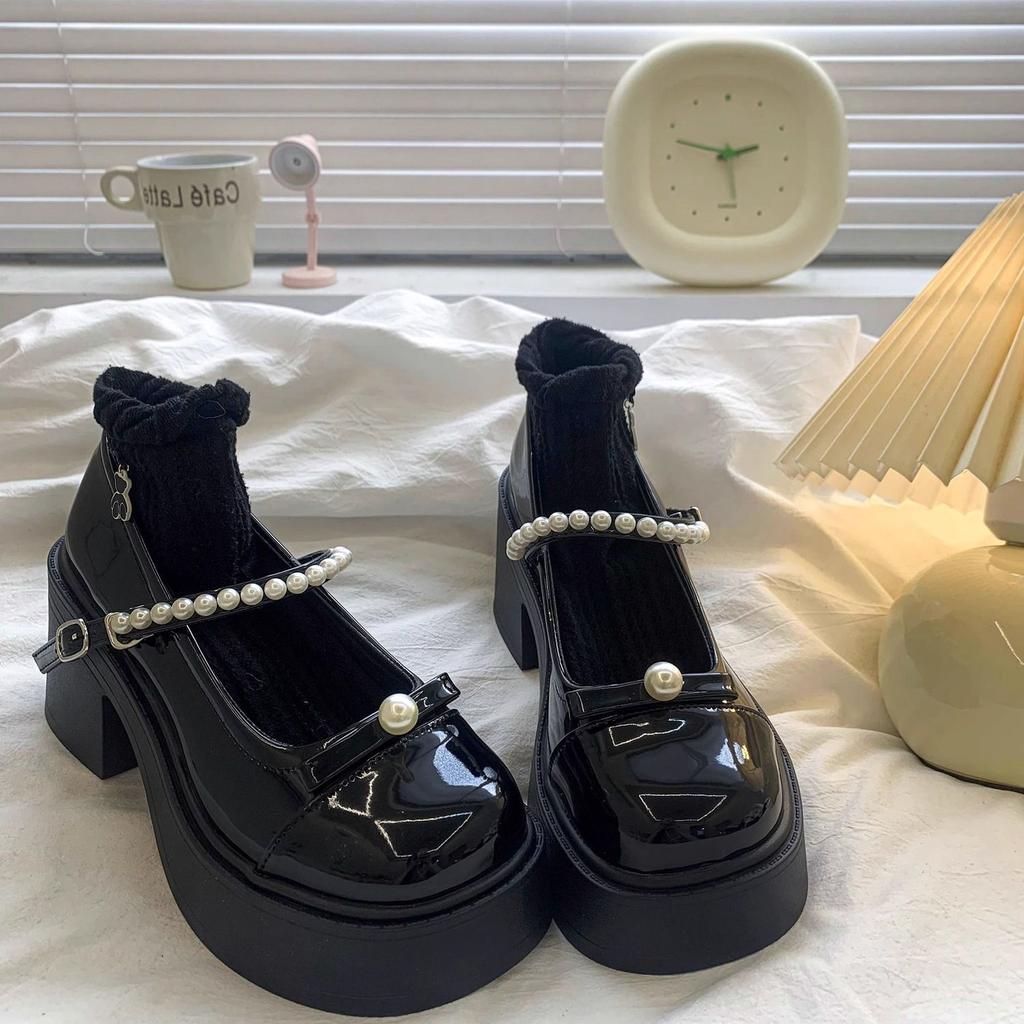 Damepumps Rund Tå Perle Høye Hæler Mary Jane Sko for Kvinner Sommer 2025 på Salg Rask Levering Fottøy Kvalitet Slip Tilbud