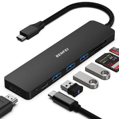 BENFEI USB C Hub USB C Hub Multiport To HDMI To Card PD 60W Charging Power Delivery Thunderbolt Compatible with iPhone 15 MacBook iPad Black 7in1,