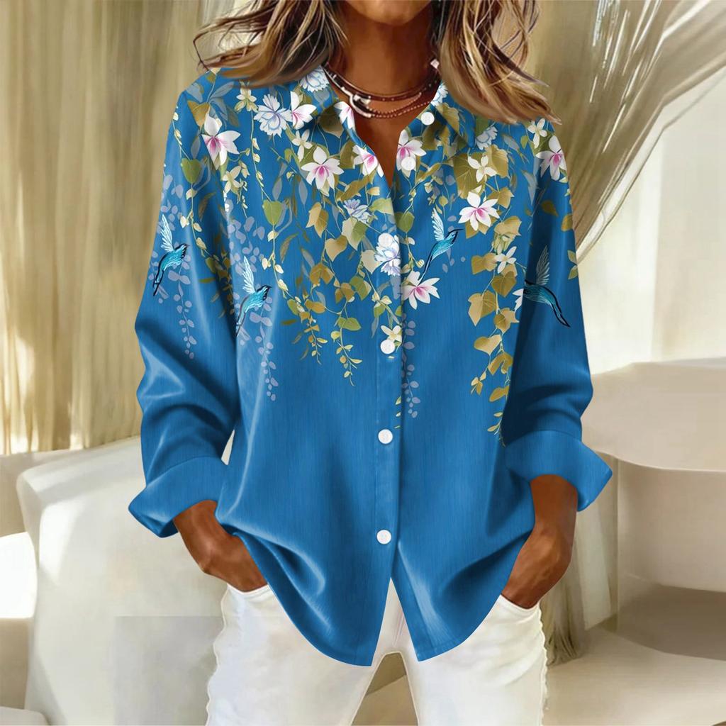 Dámská košile s knoflíky s květinovým potiskem, ležérní košile s dlouhým rukávem, halenky, ležérní základní topy plus size