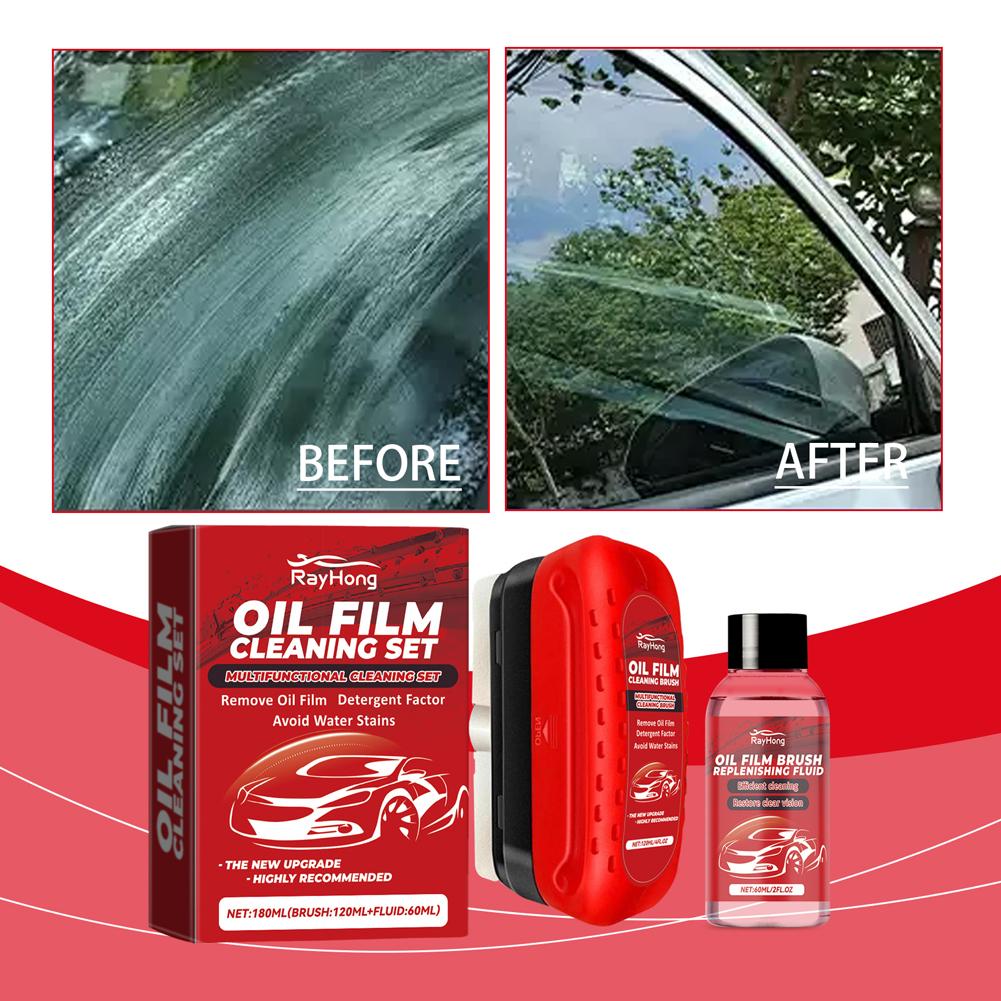 Car Glass Oil Film Remover Cleaning Brush Front Inner Car Glass Cleaner Powerful Windshield Oil Film Stain Removal Maintenance