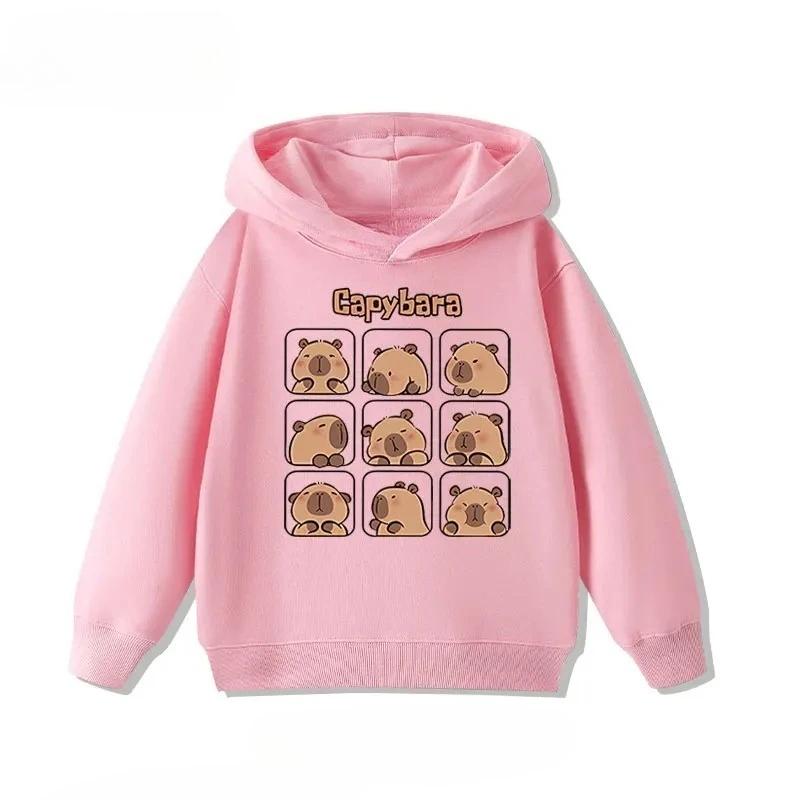 Cartoon Capybara Print Children's Hoodies Casual Fashion Comfortable Cute Boy Girl Hooded Sweatshirt Warm Pullover Autumn Winter