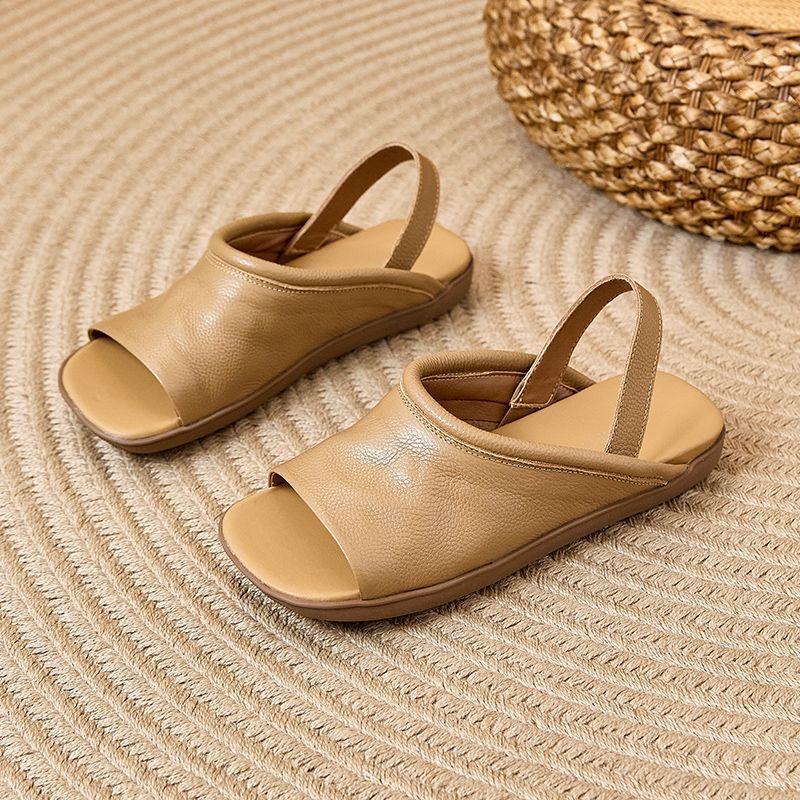 Black casual sandals women's 2025 new summer wear comfortable daily versatile open-toed square-headed Roman sandals