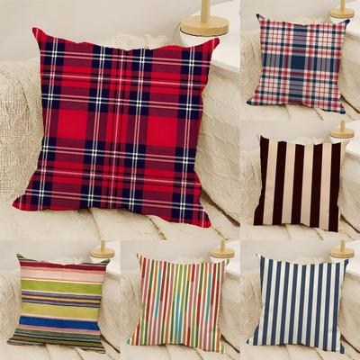 Classic Stripe Element Pillow Case Natural Linen DoubleSided Printing Sofa Home Decor Cushion Cover
