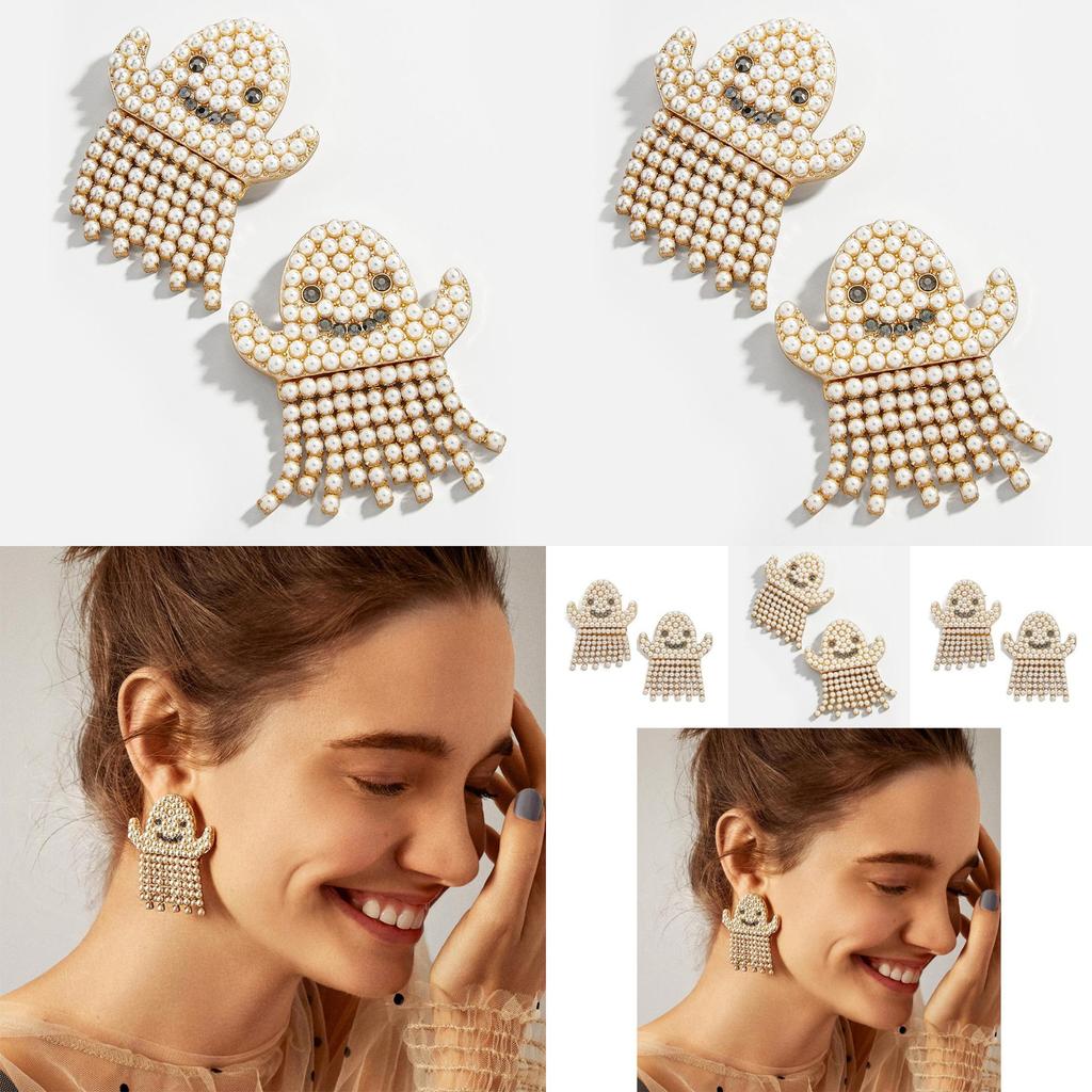 Stylish Alloy Pearl Ghost Drop Earrings For Women Ideal For Celebrations