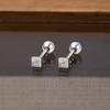 999 Sterling Silver Square Zircon Stud Earrings, Screw Back Ball Earrings Simple Jewelry for Women Elegant Daily Accessory
