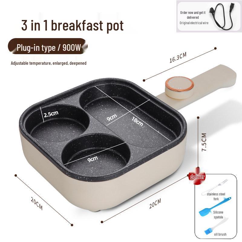 Adjustable Temp Non-Stick Egg & Burger Frying Pan: Four-Hole Multi-Functional Breakfast Machine