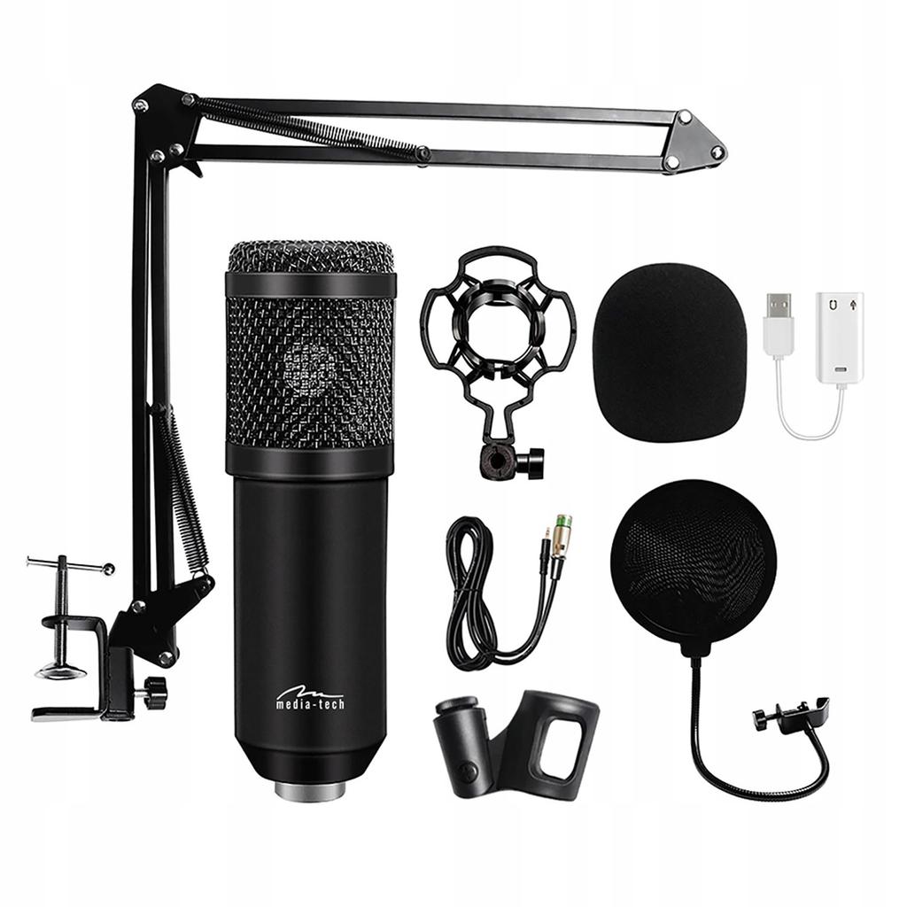 STUDIO&STREAMING MICROPHONE - Professional condenser microphone set (silver mesh) for streaming and studio recordings