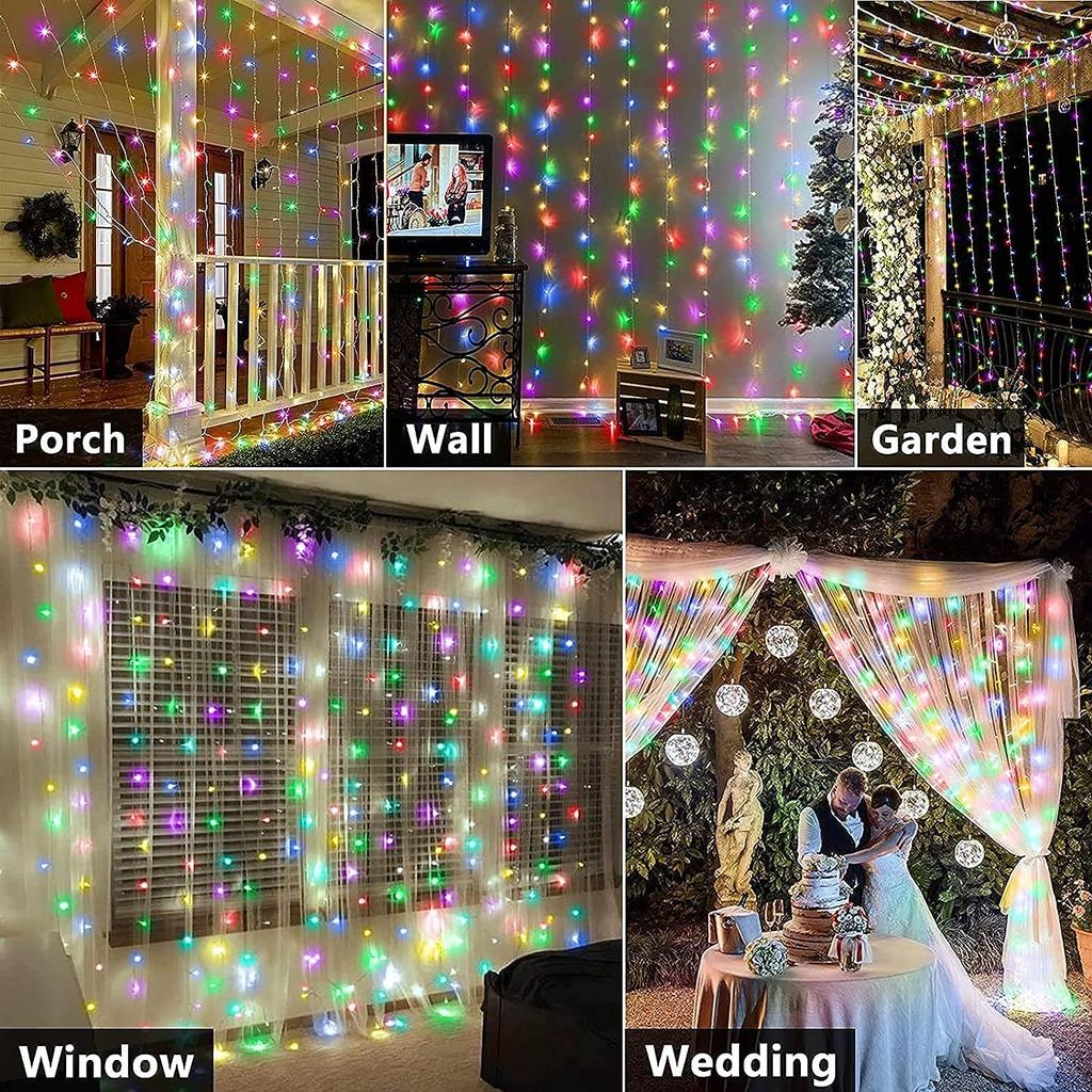 V-Dank LED Solar Illumination Lights, Christmas Decorations, Solar Curtain Lights, 3M2M, 200 LEDs, Timer Function, Remote Control, Adjustable