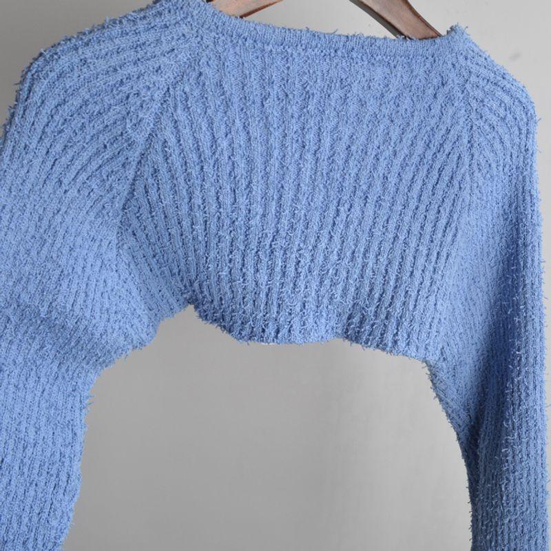 

Spring and Autumn New Arrival Short Retro Particles Loose Knitted Cardigan Blouse Long Sleeves Shawl for Women Blue Defective All yards