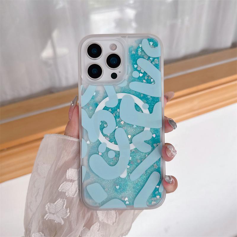 

Art Case for iPhone 15 16 Pro Max Magnets Magnetic Phone Cover Glitter Moving Sand Hard Liquid Quicksand Shell Cute Funda iPhone 15
