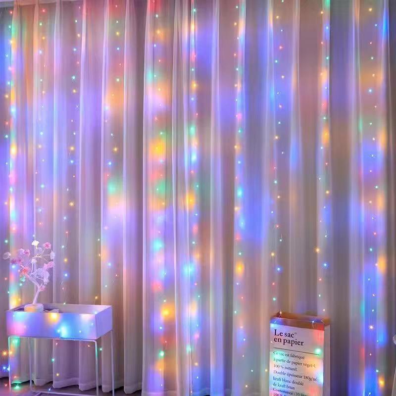 LED Copper Wire Curtain Lights with Remote Control - Christmas Decoration Star Fairy String Lights