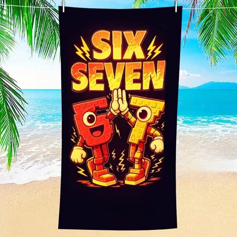 Cartoon Six Seven Number Character Print Beach Towel Microfiber Quick Dry Boys Sports Pool Bath Towel