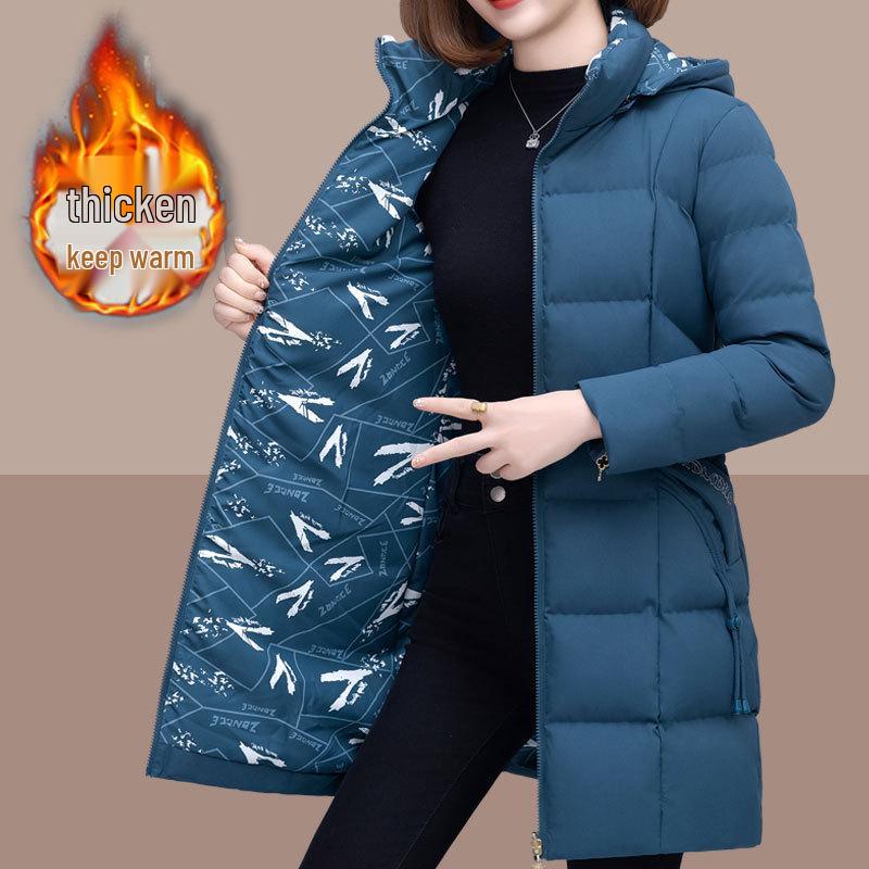 

Хлопковое пальто большого размера для женщин 2024: Зимняя стеганая куртка для среднего и пожилого возраста 4XL темно-синий