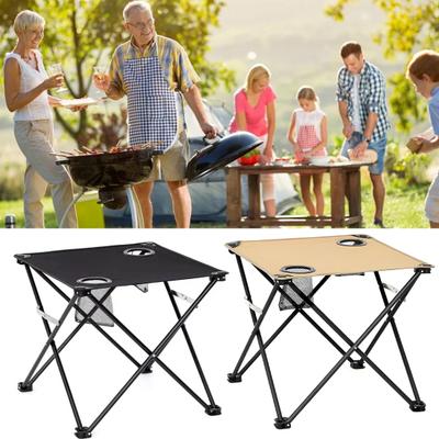 Masă pliabilă de camping din pânză cu 2 suporturi pentru pahare, geantă de transport, material Oxford rezistent la apă pentru sarcini grele, picnic în aer liber, plajă, drumeții, masă pliabilă