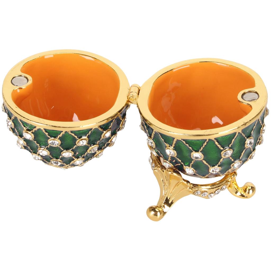 Pudełko na drobiazgi w kształcie jajka, stop cynku, błyszczący kryształ górski, wykwintne, eleganckie metalowe pudełko na biżuterię do przechowywania w domu, biurze, zielone