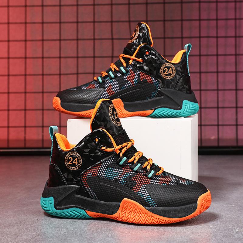 Popular children's basketball shoes rubber sole fly-woven mesh boys' shoes primary school students running sports shoes non-slip