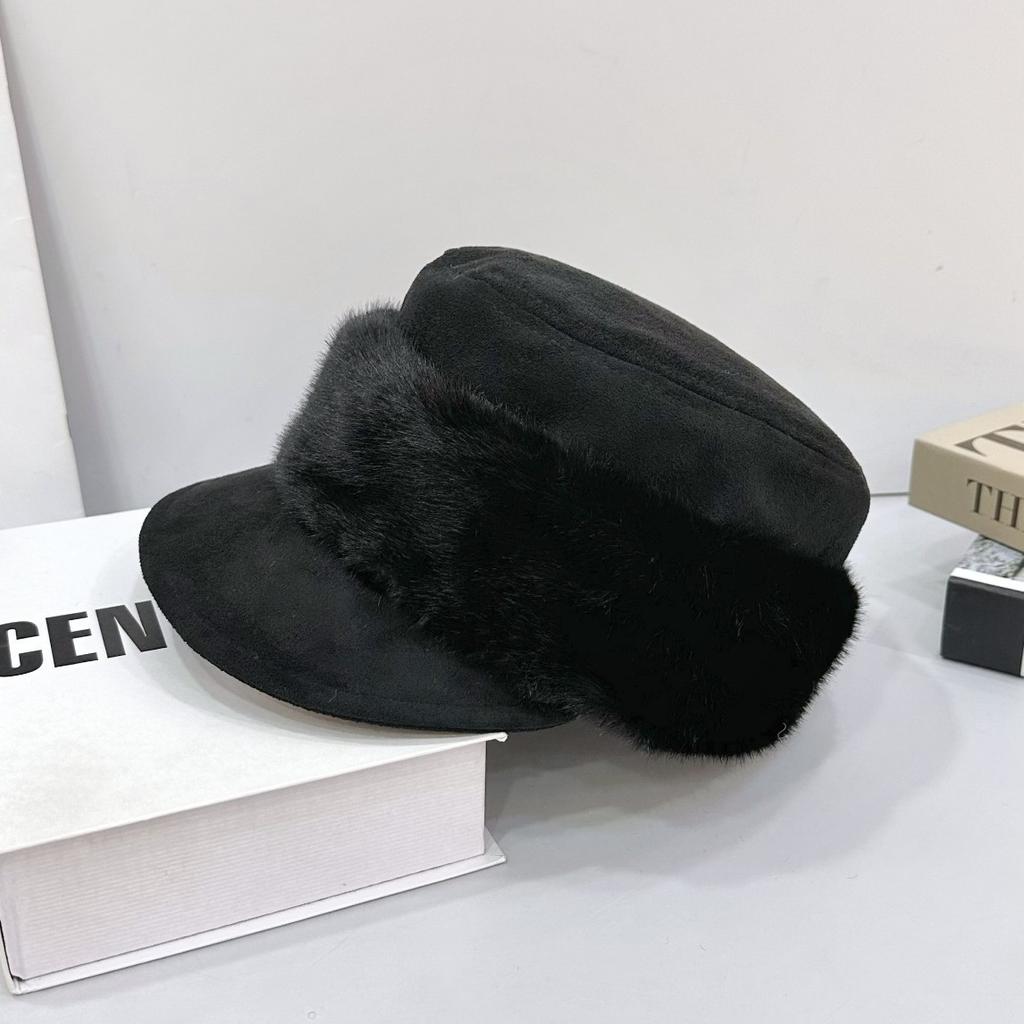 Ancient suede plush flat top equestrian hat women's autumn and winter temperament warm versatile face small cap
