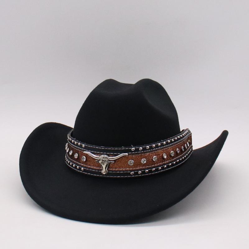Amazon'S New Big Zircon Bull Head Fashion Cowboy Hat Big Edge Top Hat Spring And Summer Men'S And Women'S Jazz Hat