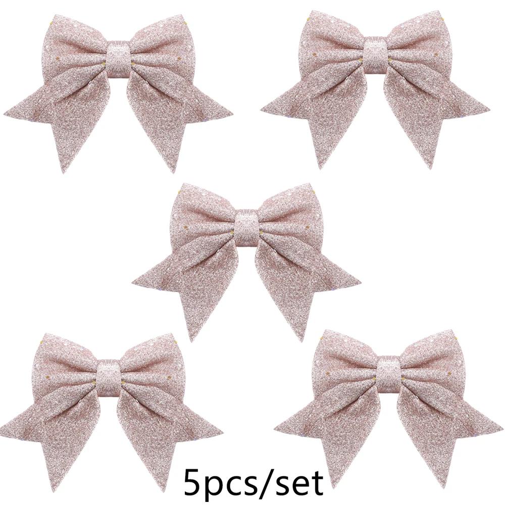 10pcs 14cm Christmas Sparkling Bows Decoration Xmas Tree Pendant Ornaments for Home Christmas New Year Party DIY Bow Decorations