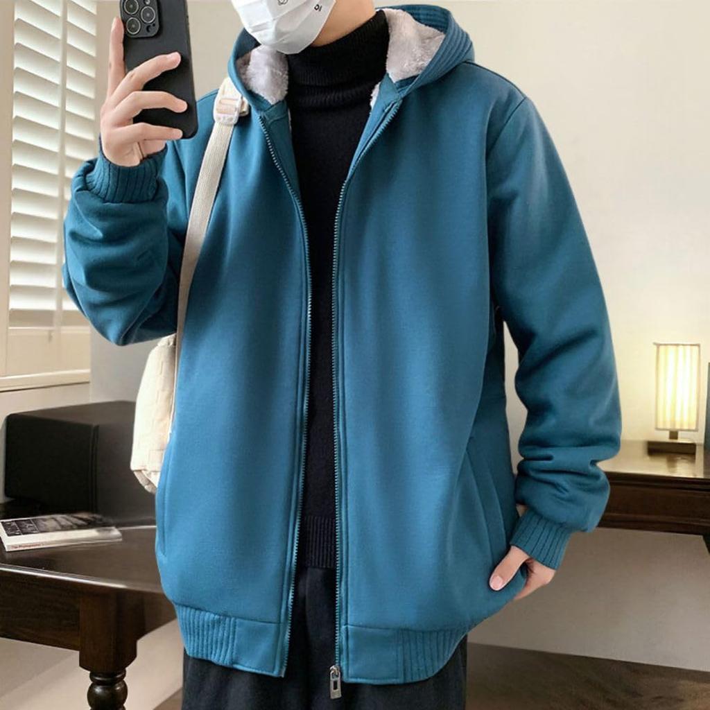 Inkpoo Thick Warm and Long Solid Streetwear Size 2XL Men's Hoodie, Warm, Fleece-Lined, Sleeve, Casual, Hooded, Windproof, Comfortable, Color, Stylish,