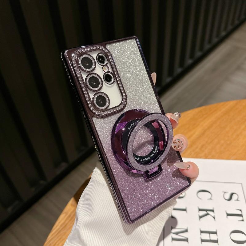 Luxury Magnetic Plating Stand Shockproof  Case For Samsung Galaxy S25 S24 S23 S22 Ultra Plus S24 FE Glitter Diamond BacK Cover