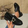 43 Plus Size Metal Buckle Small Leather Shoes Women's 2025 Autumn New Thick Heel Low Top