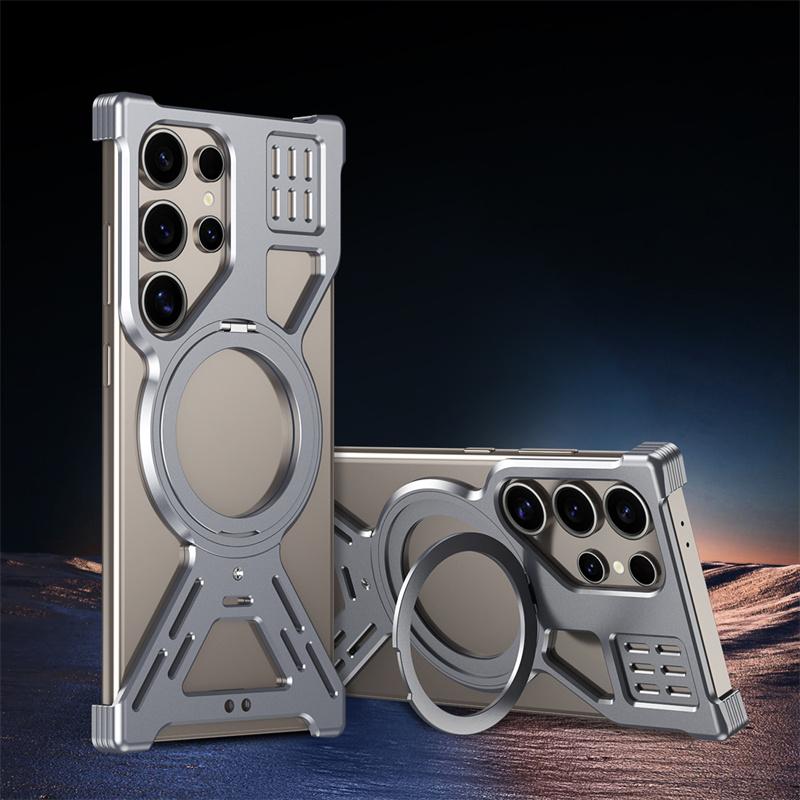 

For For Samsung Galaxy S22 S23 S24 S25 Ultra Aluminum Alloy Magnetic 360° Bracket Phone Case Metal Heat Dissipation Shockproof Cover For Galaxy S25 Ultra