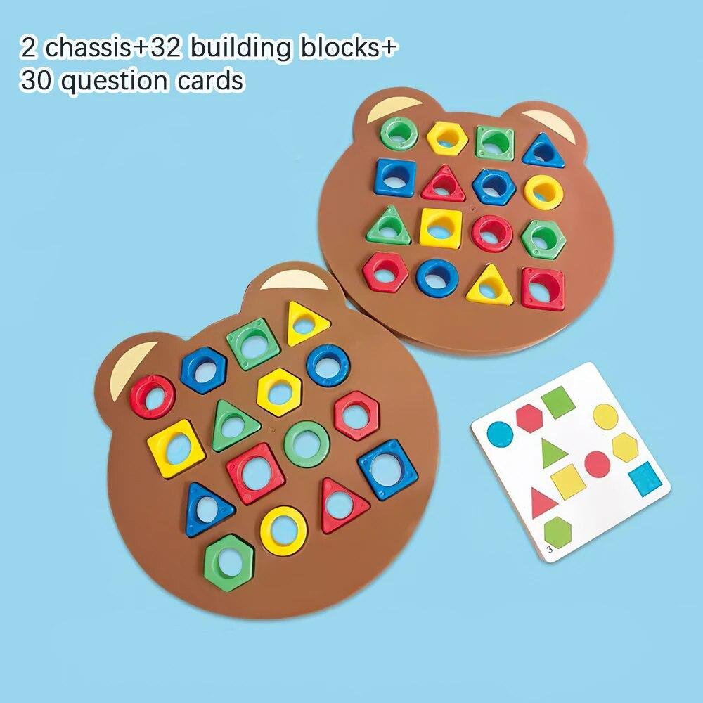 

Головоломка с медведем по геометрии, обучающие строительные блоки Монтессори, интерактивная боевая настольная игра для родителей и детей, игрушки