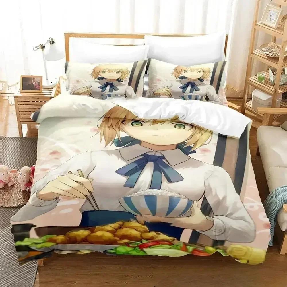 Anime Heutige Speisekarte Die Emiya-Familie Saber Bettwäsche-Set 3D-Druck Geeignet für Schlafzimmer Bettbezug-Set Mit Kissenbezügen Kinder Zuhause