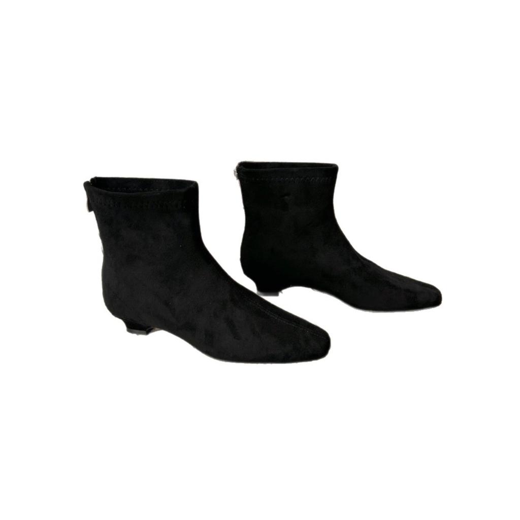 European and American style fashion retro square head small short boots for women looking thin, zipper thick heel and bare boots 2025 autumn and 