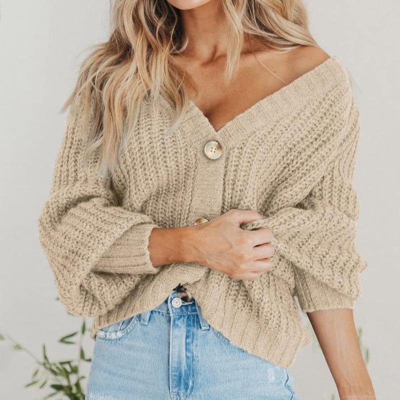Fashion Casual Women's Knitted Cardigan Sweater Long Sleeves Loose Buttons Short Cardigans Jacket for Women Autumn and Winter Warm Knitwear Coat 25114