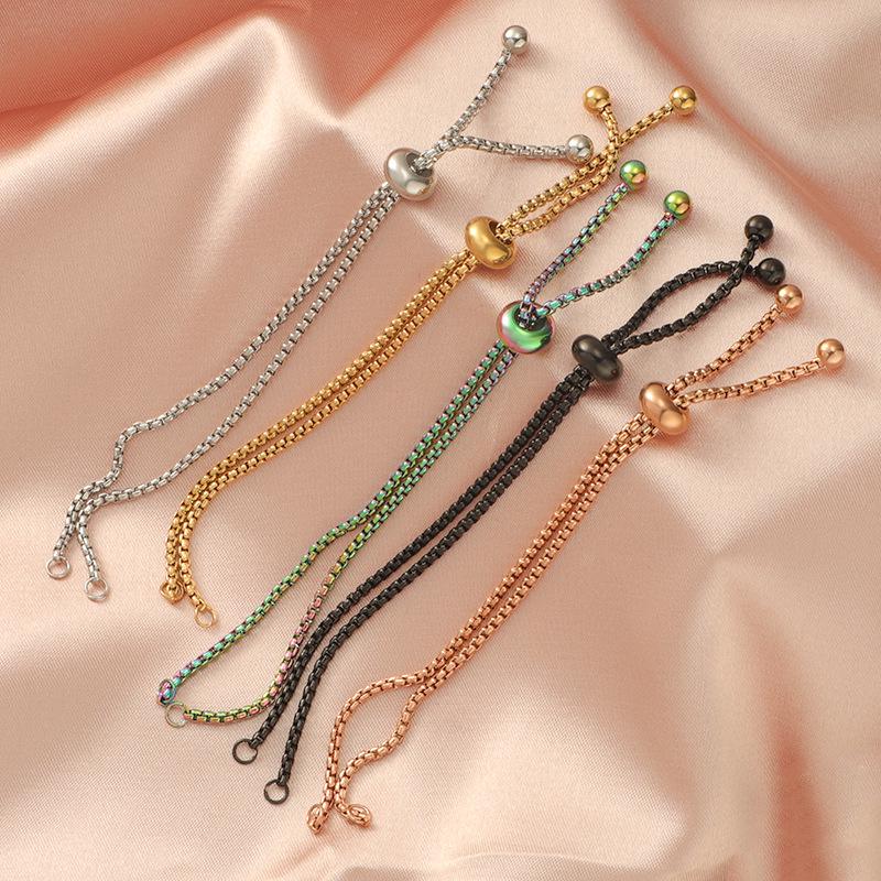 Adjustable DIY Beaded Pearl & Stainless Steel Bolo Chain Bracelet