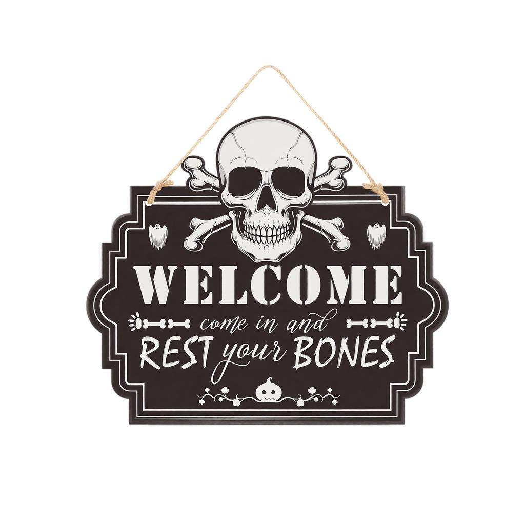 Halloween Hanging Door Sign Home Sweet Haunted Home Decorative Wall Plaque for Indoor Outdoor Seasonal Party Decoration